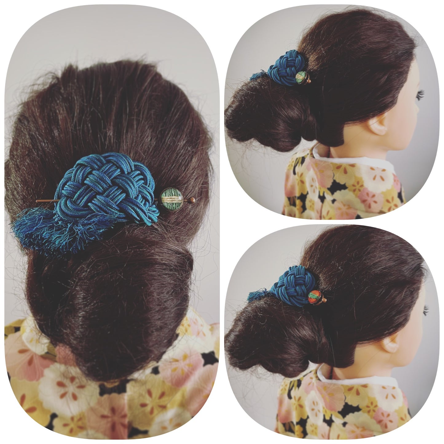Barrette Hair Stick Blue Mizuhiki Silk TAMARUSAN