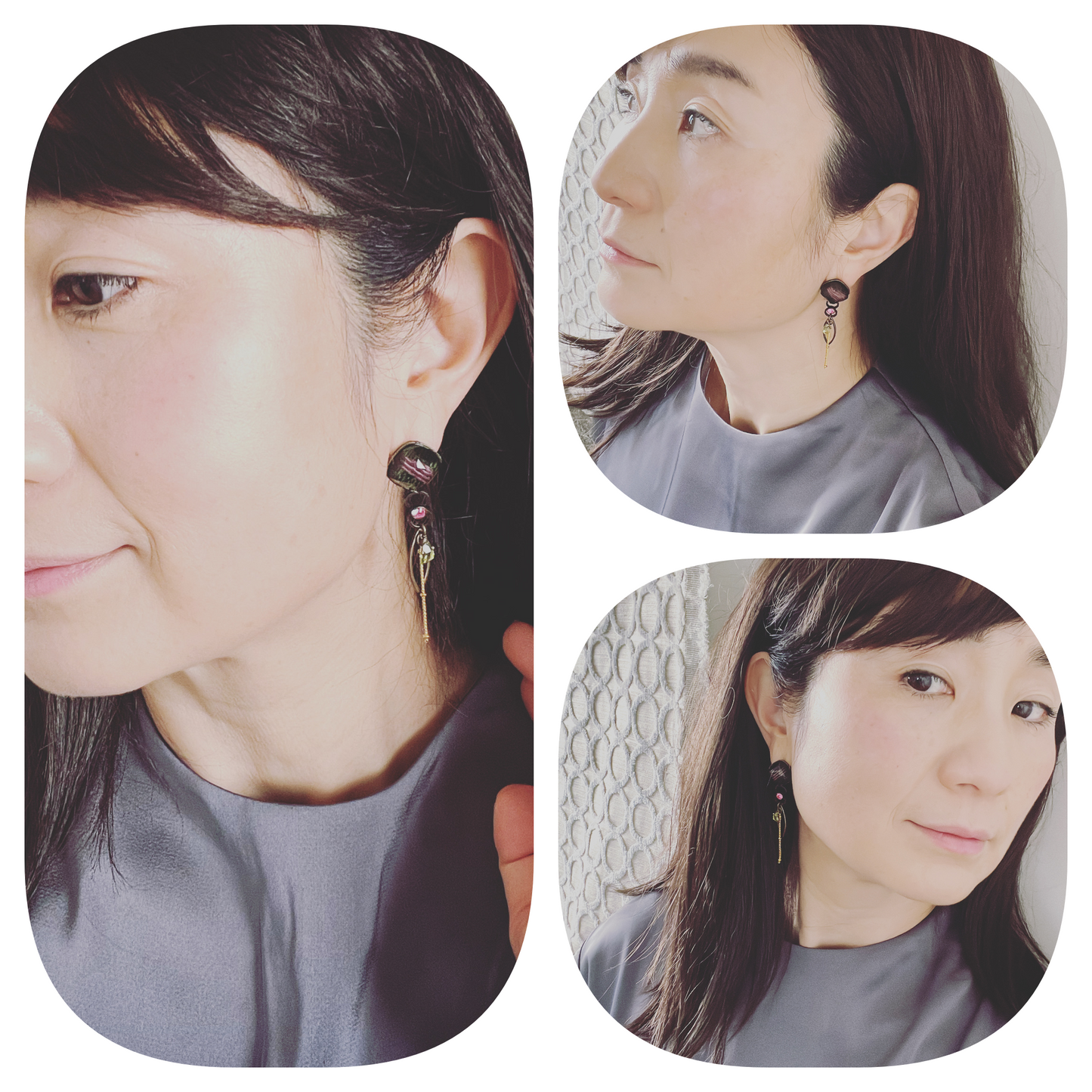 Studs Earrings Mizuhiki Green Pink TAMARUSAN