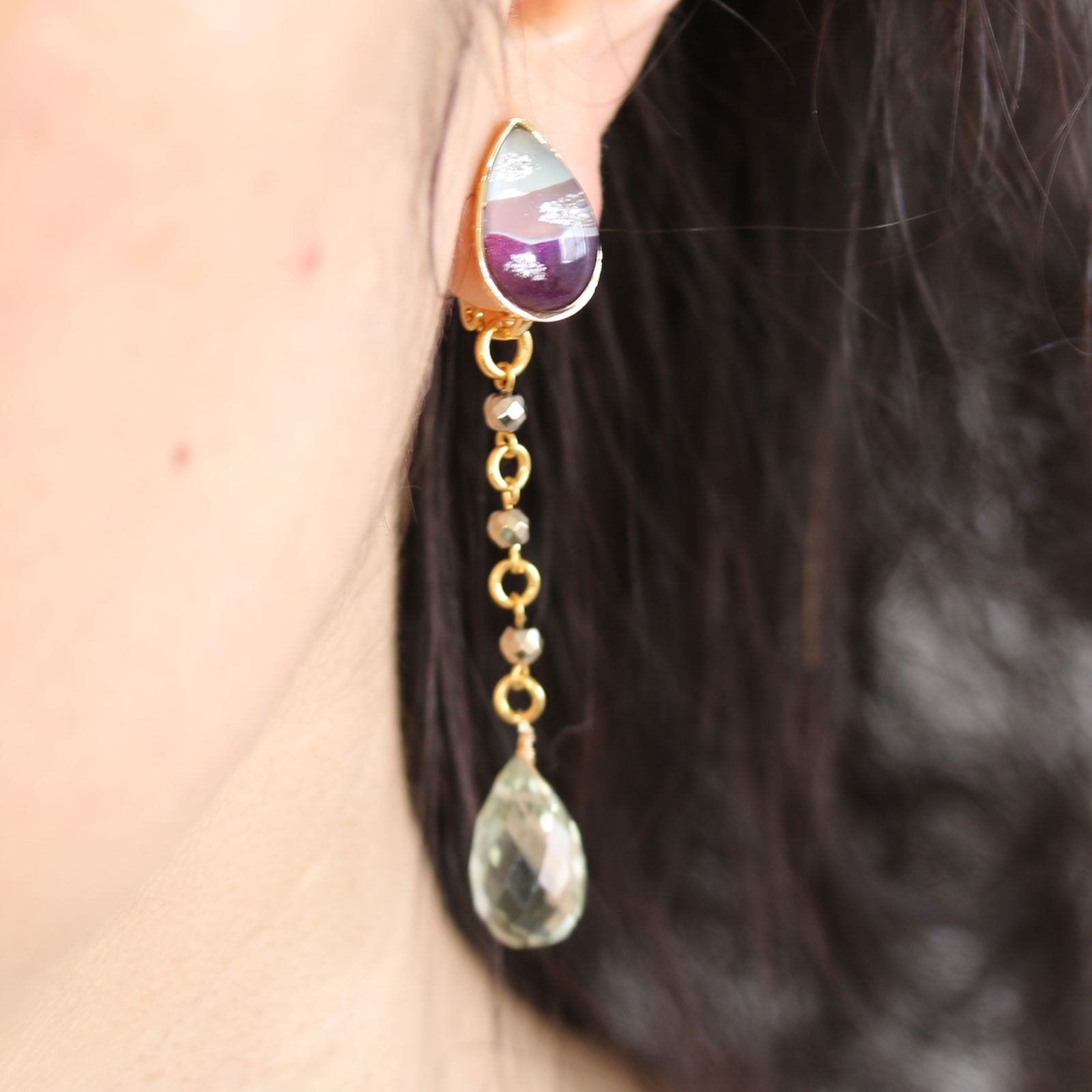 Earrings Amethyst Rainbow Purple Gold TAMARUSAN
