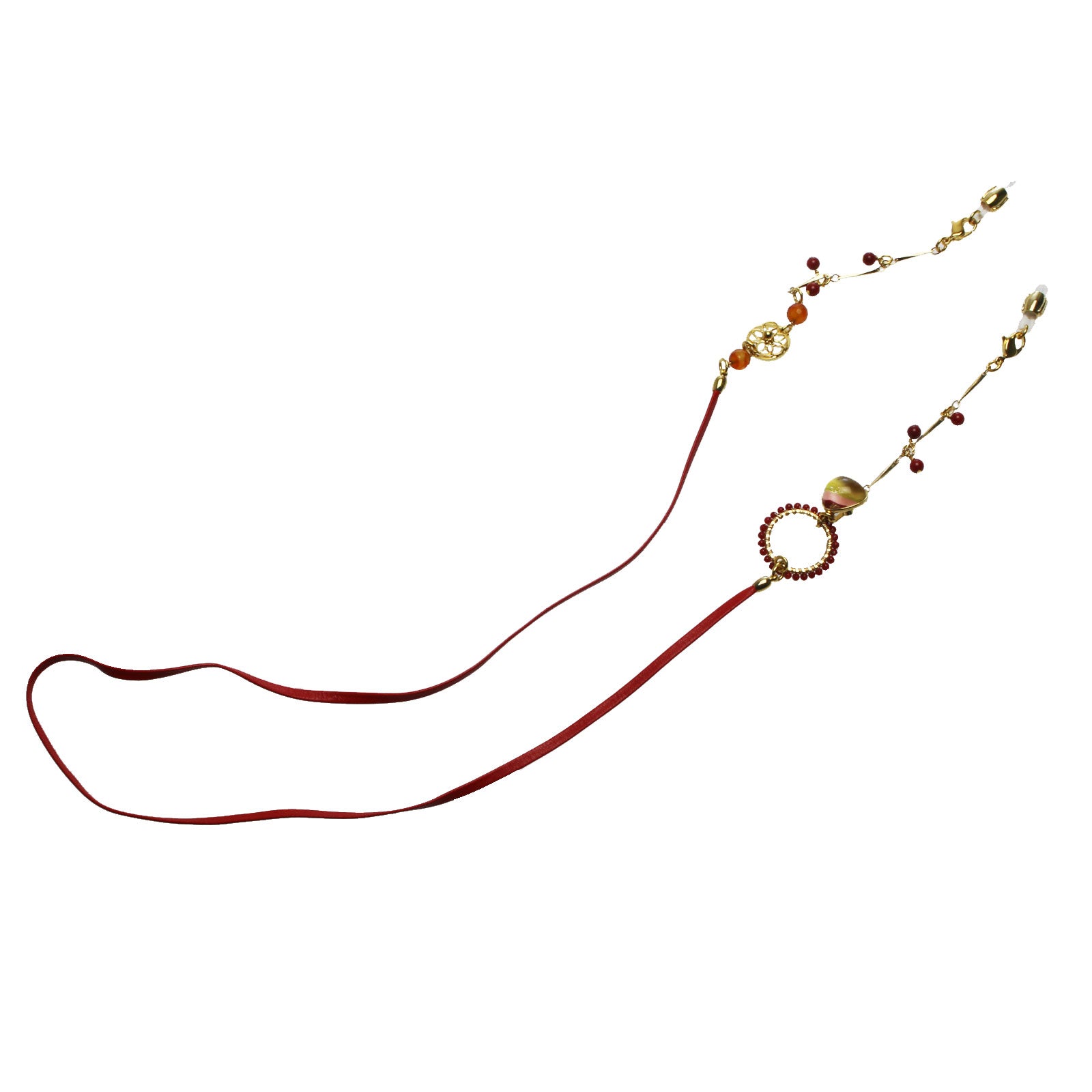 Eyeglass Chain Necklace Leather Rainbow Red TAMARUSAN