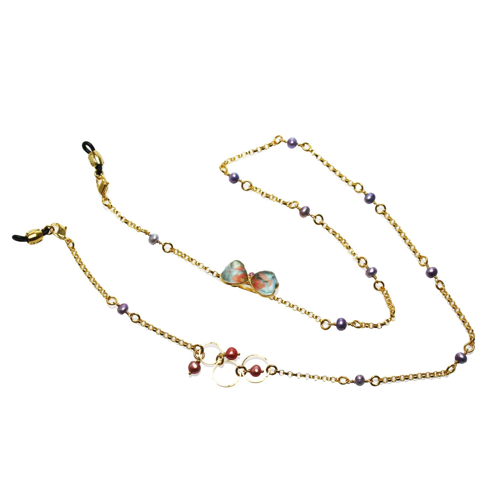 Eyeglass Chain Necklace Heart Gold Blue Pink TAMARUSAN