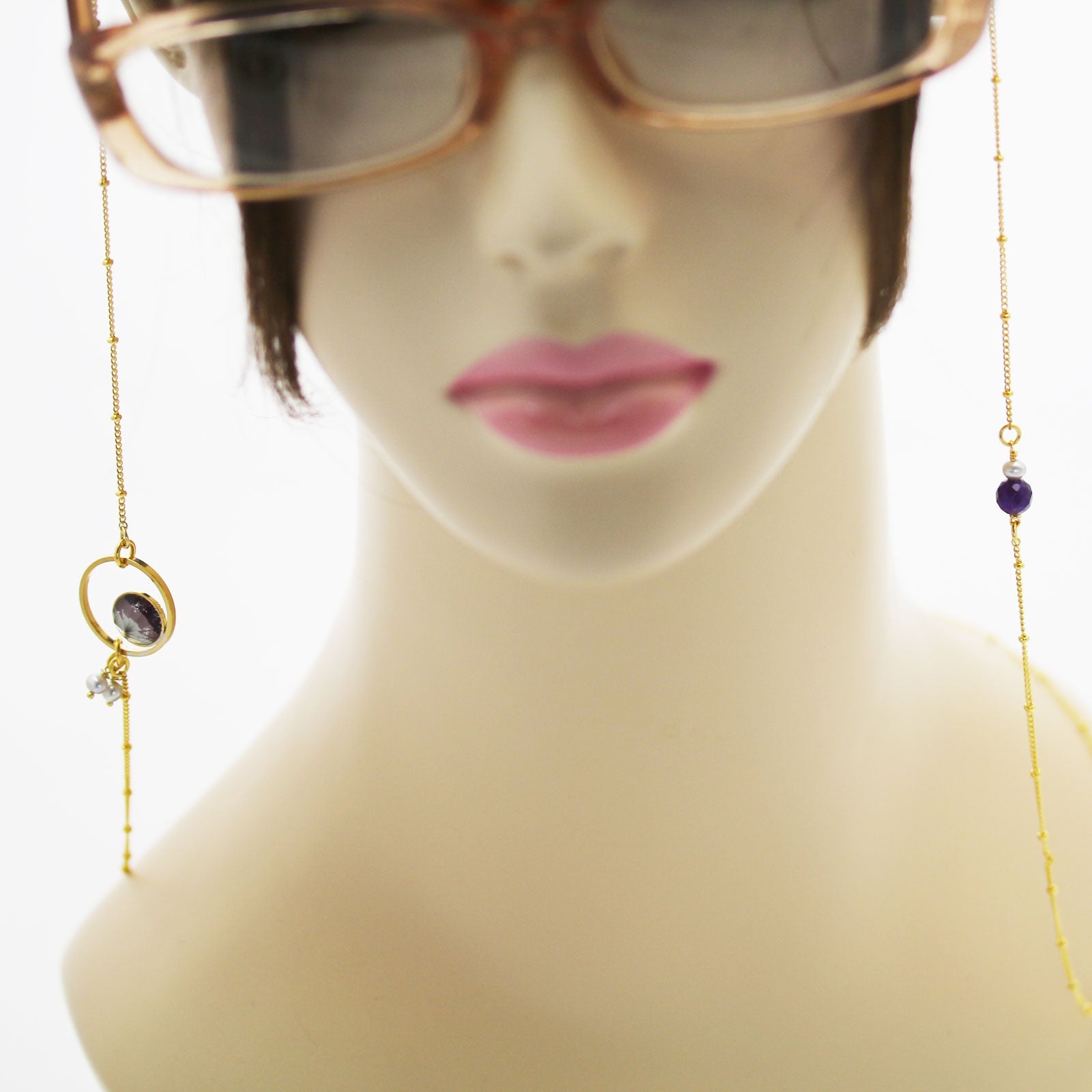 Eyeglass Chain Amethyst Purple Rainbow Gold TAMARUSAN