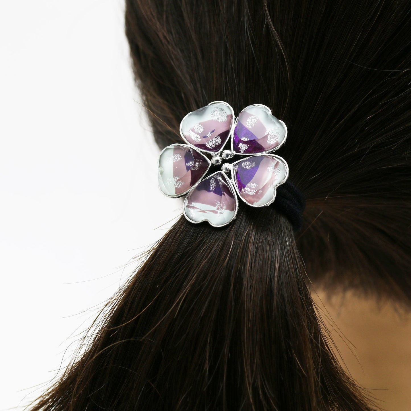 Gorgeous Hair Elastic Purple Flower Silver Lame TAMARUSAN