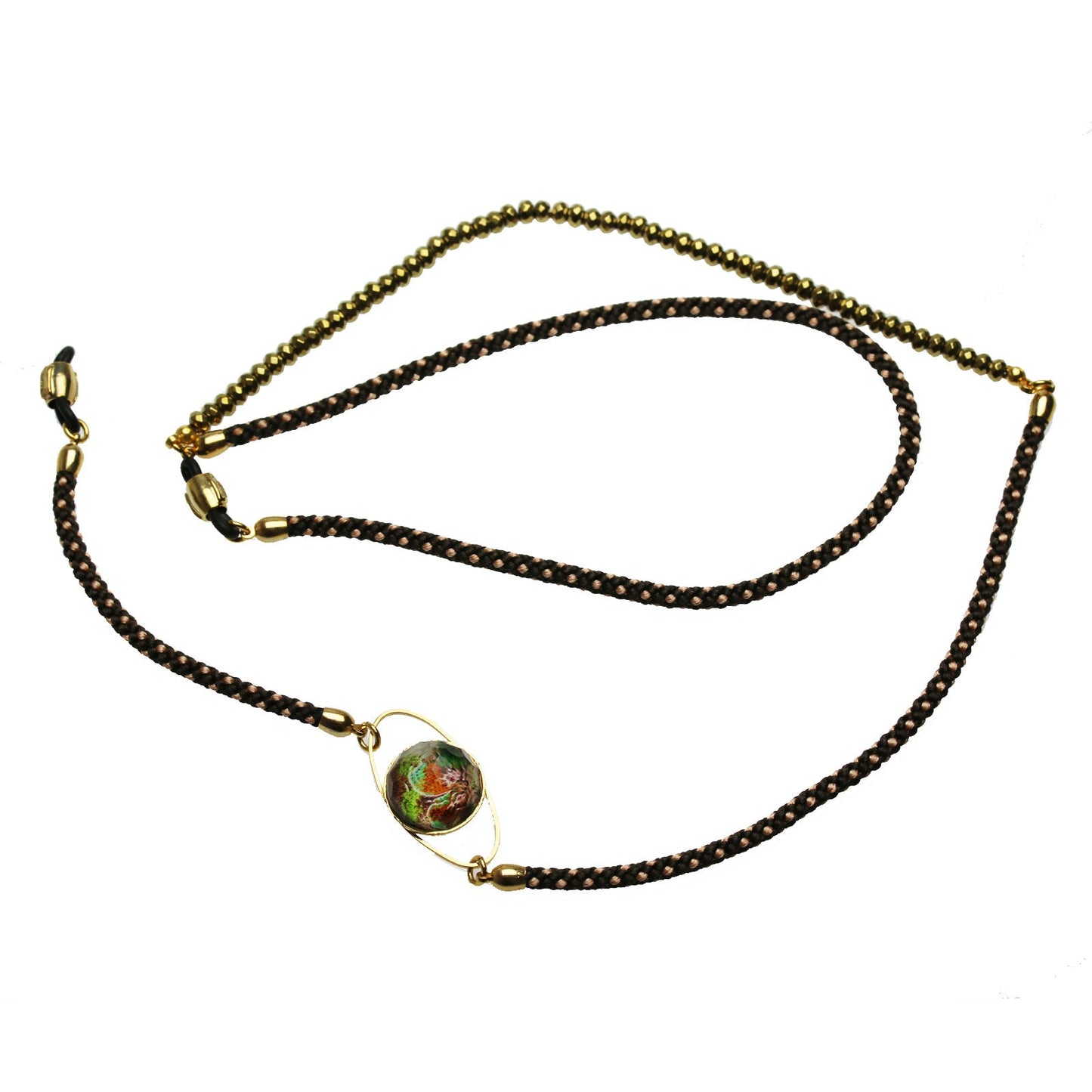 Eyeglass Chain Braided Pansy Gold Green TAMARUSAN