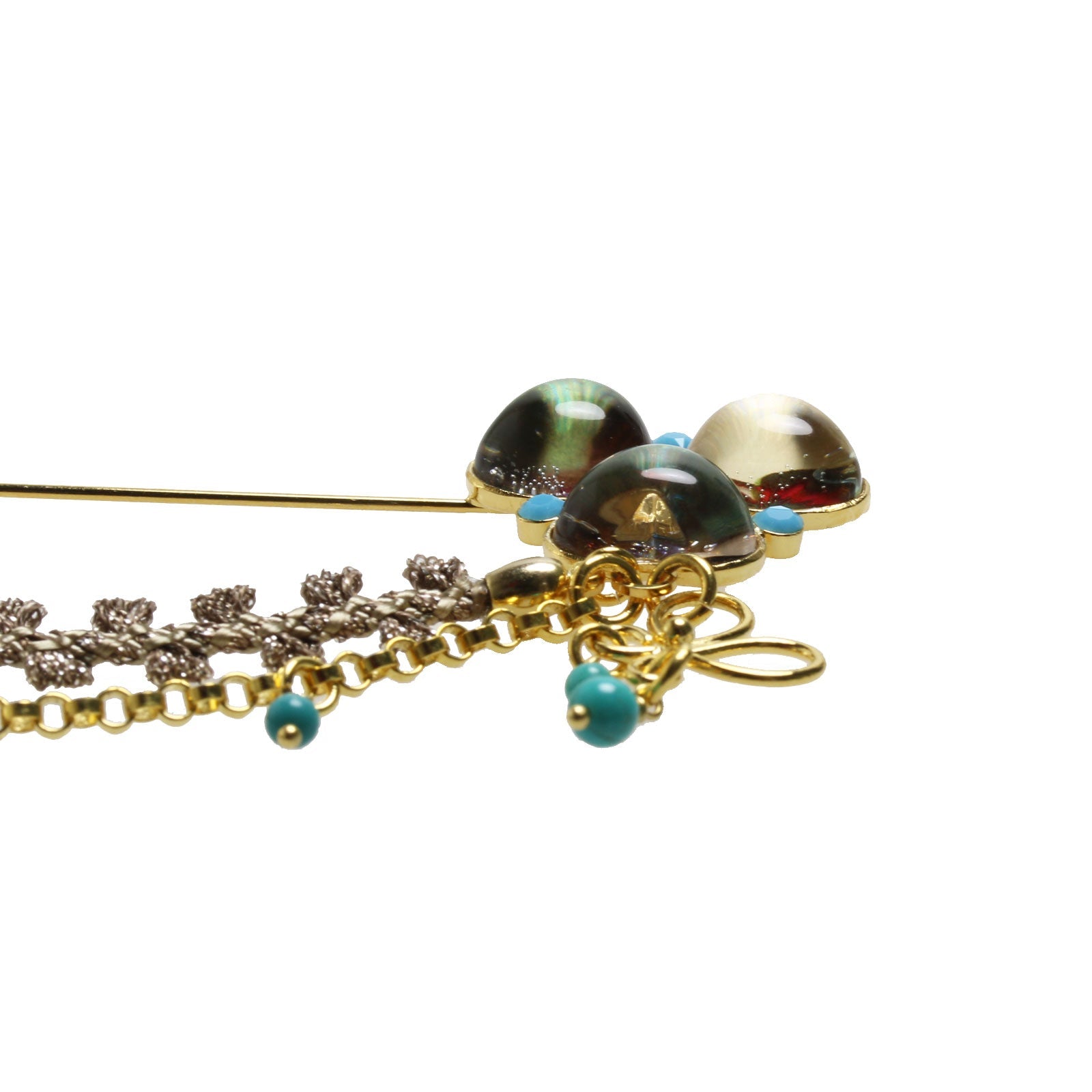 Hatpin Flower Gold Turquoise Multicolor TAMARUSAN