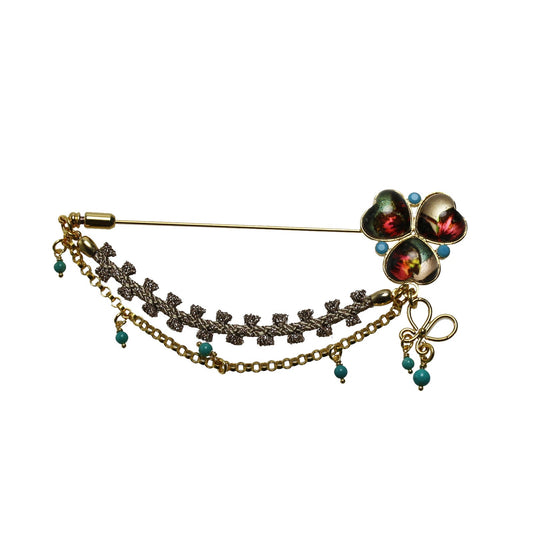 Hatpin Flower Gold Turquoise Multicolor TAMARUSAN