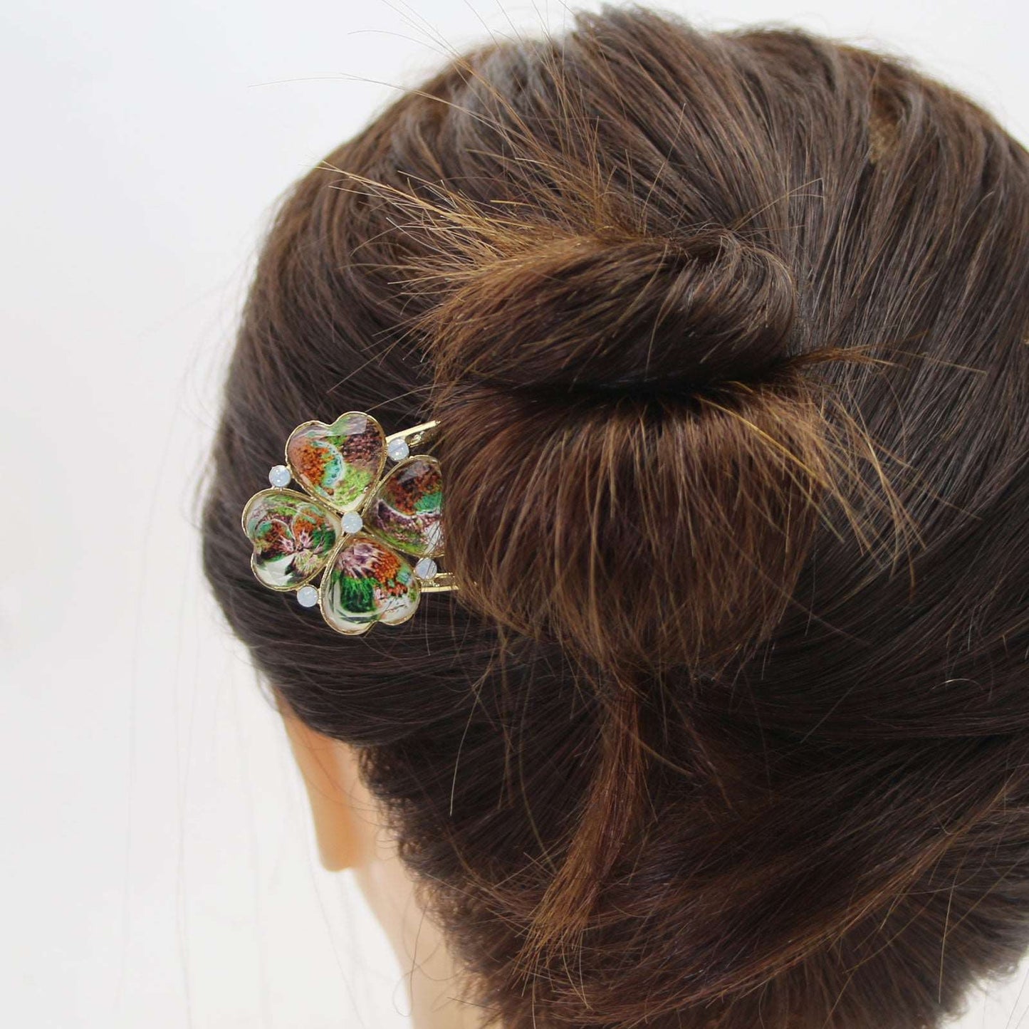Double Prong Hair Stick Gold Four-Leaf Clover TAMARUSAN