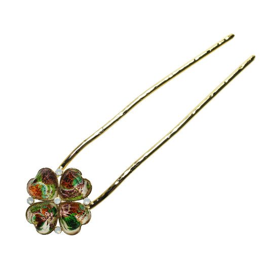 Double Prong Hair Stick Gold Four-Leaf Clover TAMARUSAN