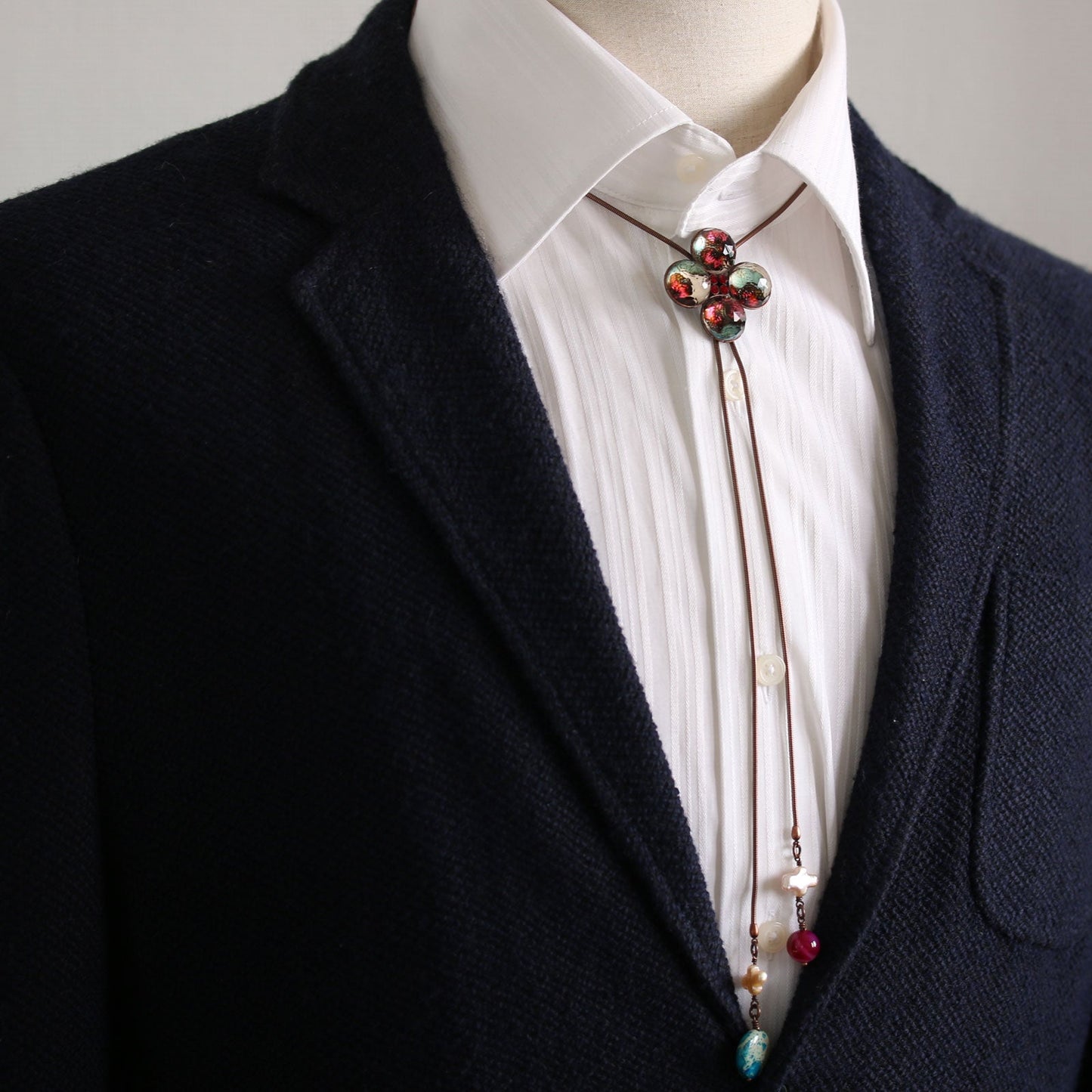 Chain Bolo Tie Pansy Long Necklace Multicolor TAMARUSAN