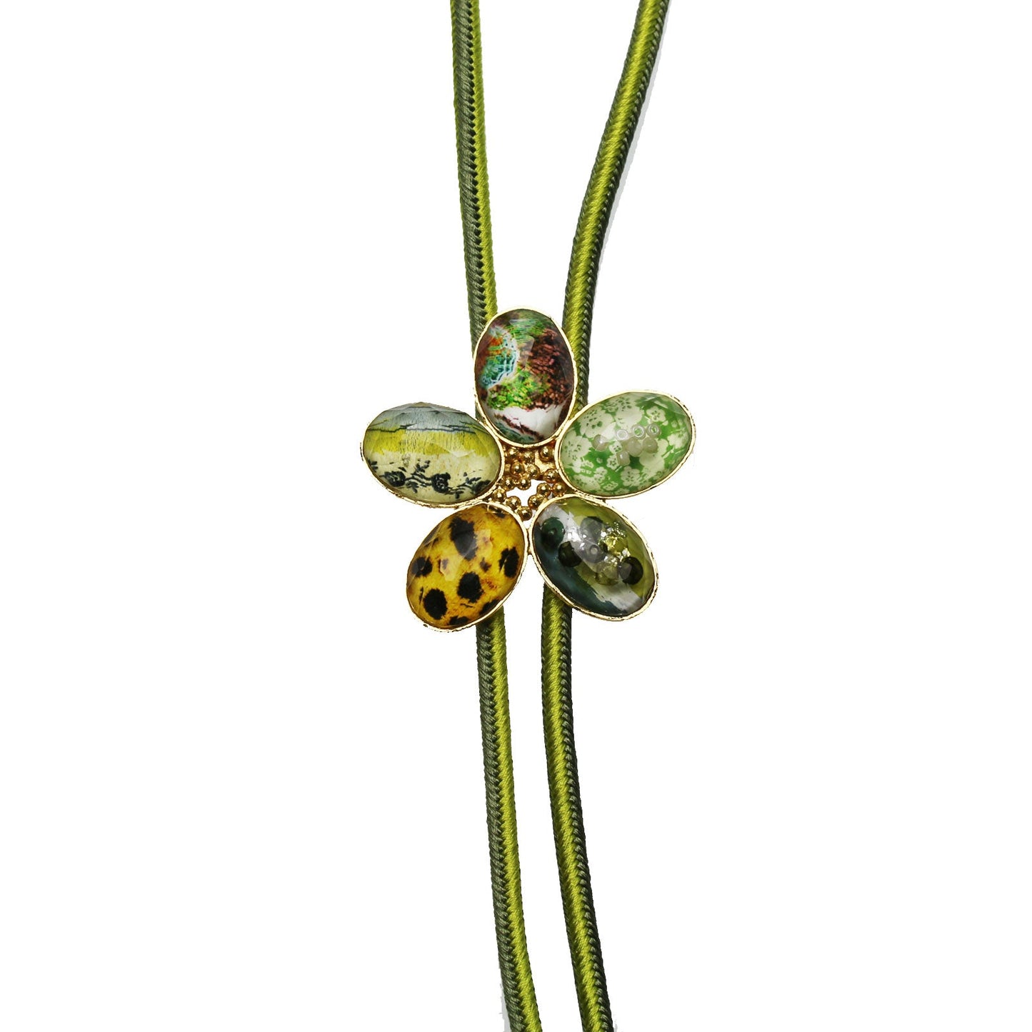 Silk Braid Bolo Tie Flower Green Lightweight TAMARUSAN