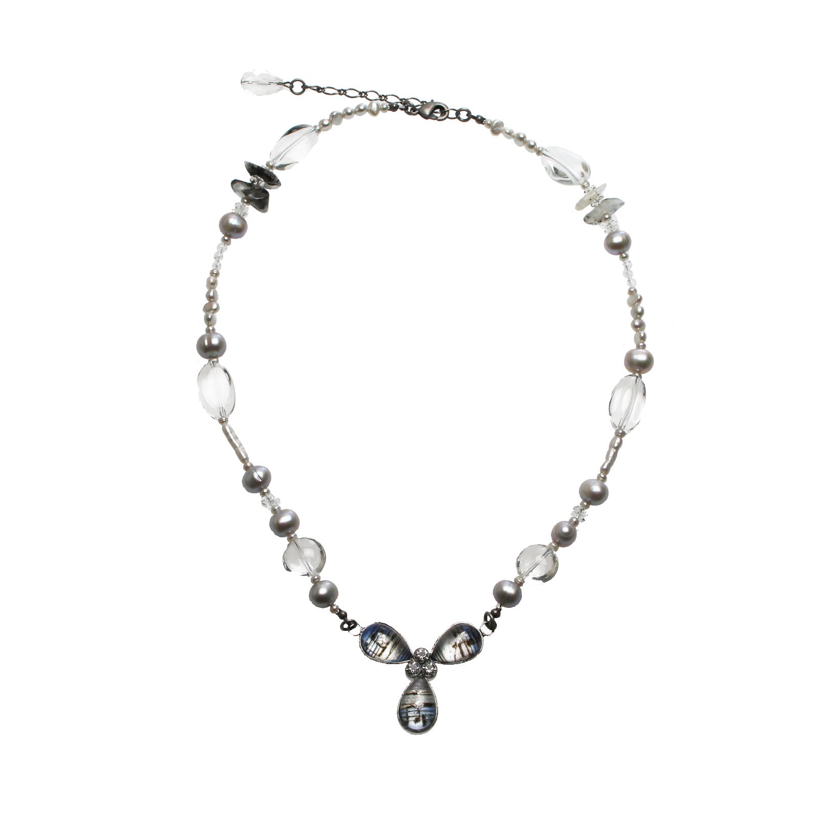 Necklace Crystal Freshwater Pearl Blue TAMARUSAN