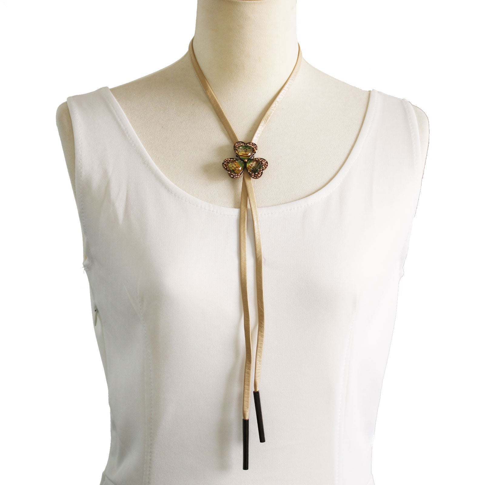 Leather Straps Bolo Tie Green Musical Notes Violet TAMARUSAN