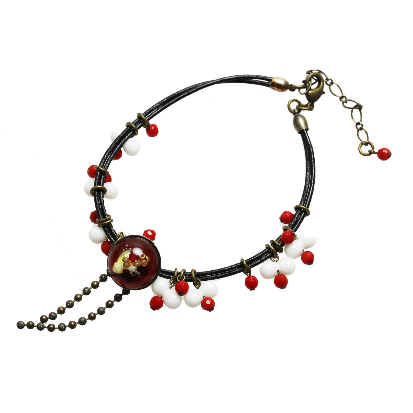 Anklet Red Leather Coral Onyx TAMARUSAN