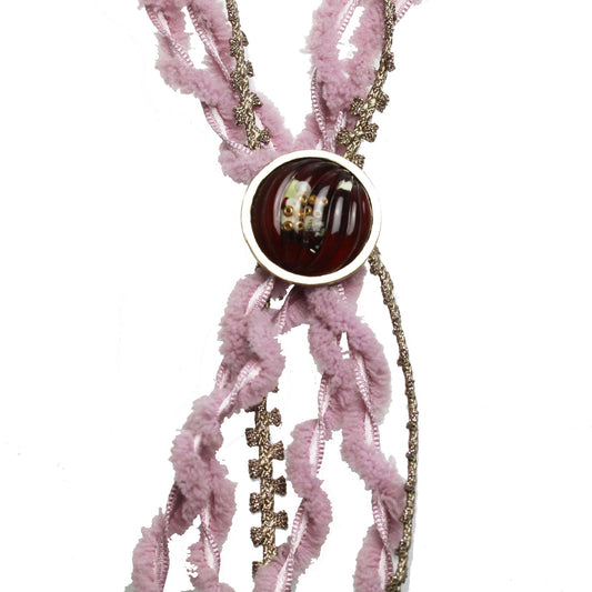 Ribbon Bolo Tie Pink Red Long Necklace TAMARUSAN