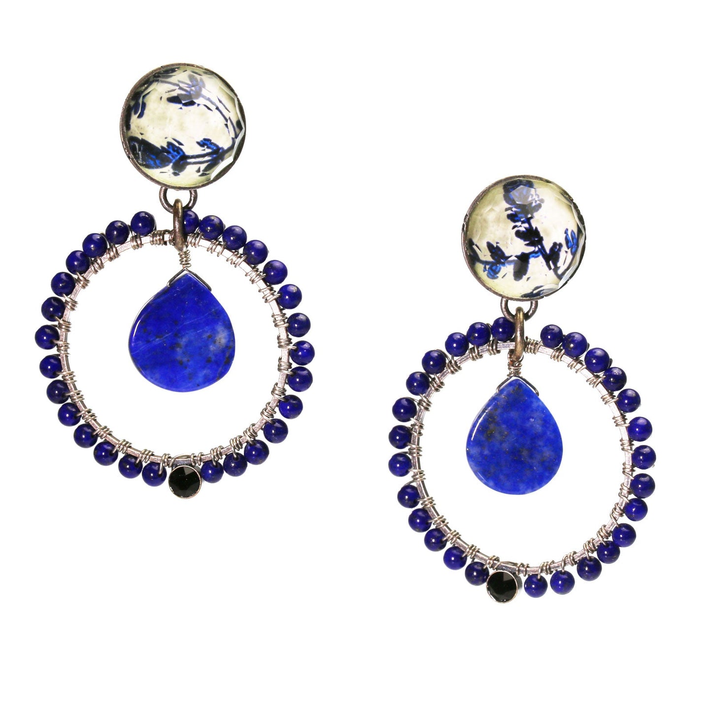 Hoop Earrings Lapis Lazuli Flower TAMARUSAN
