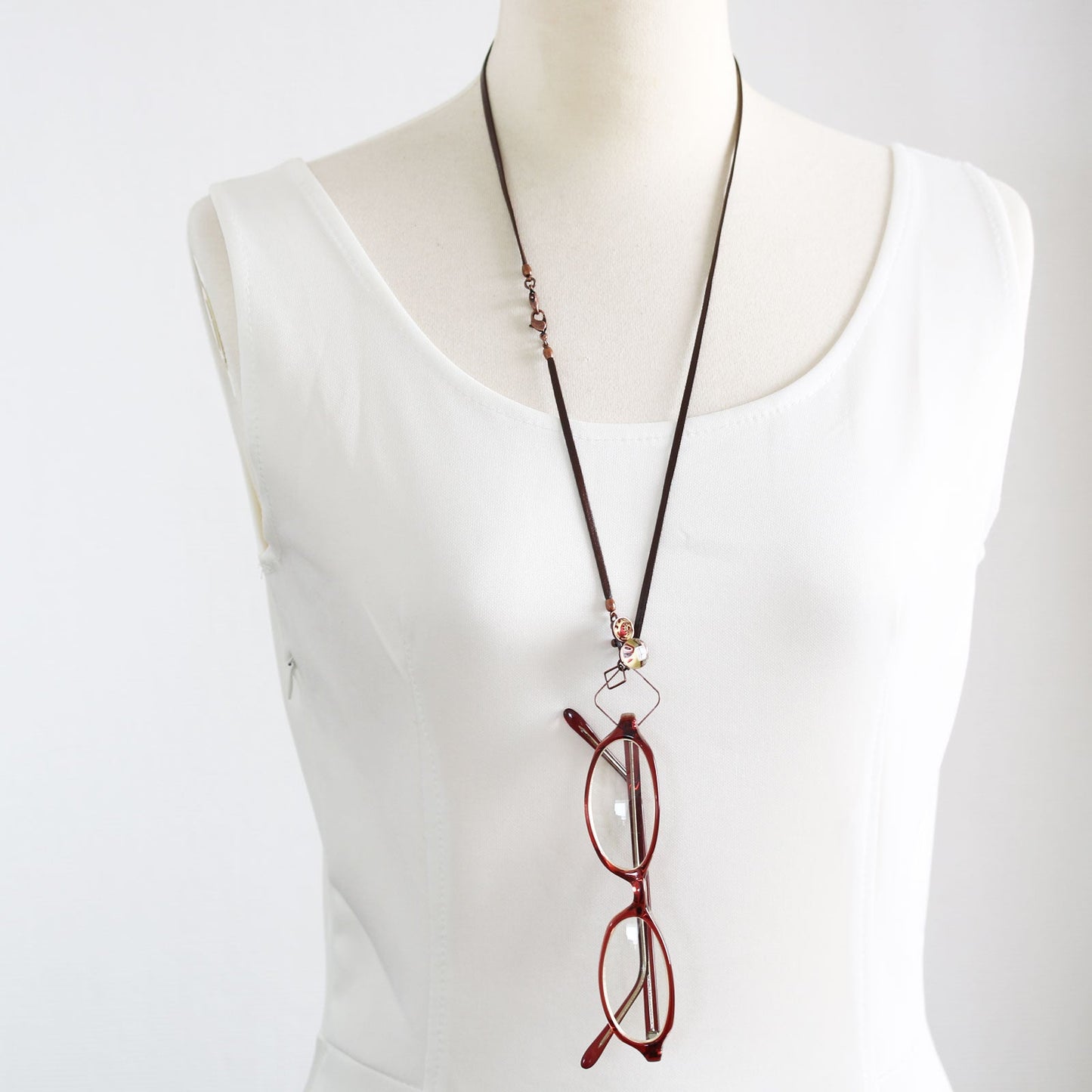 Eyeglass Chain Leather Necklace Red TAMARUSAN
