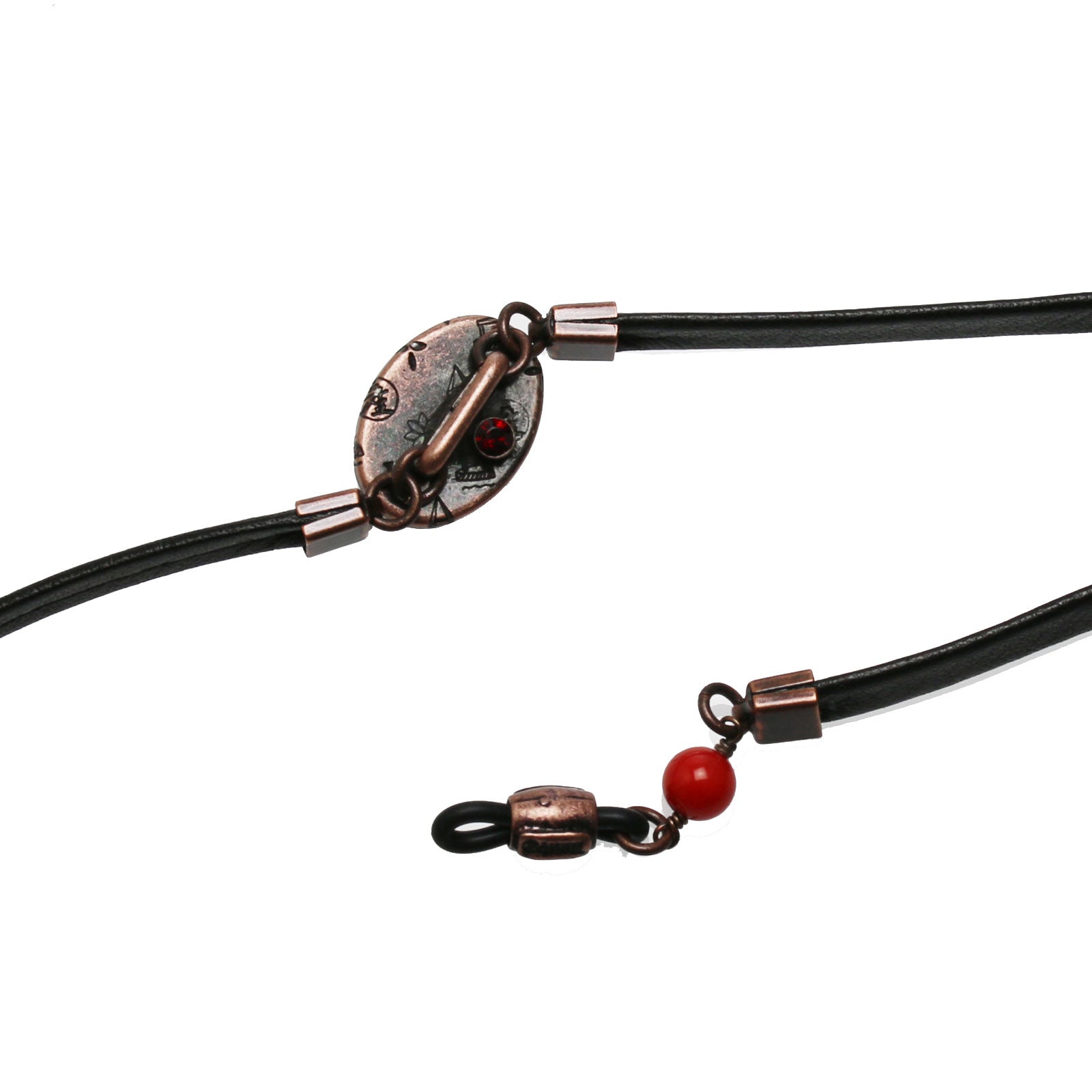 Eyeglass Chain Coral Leather Asymmetry Red TAMARUSAN