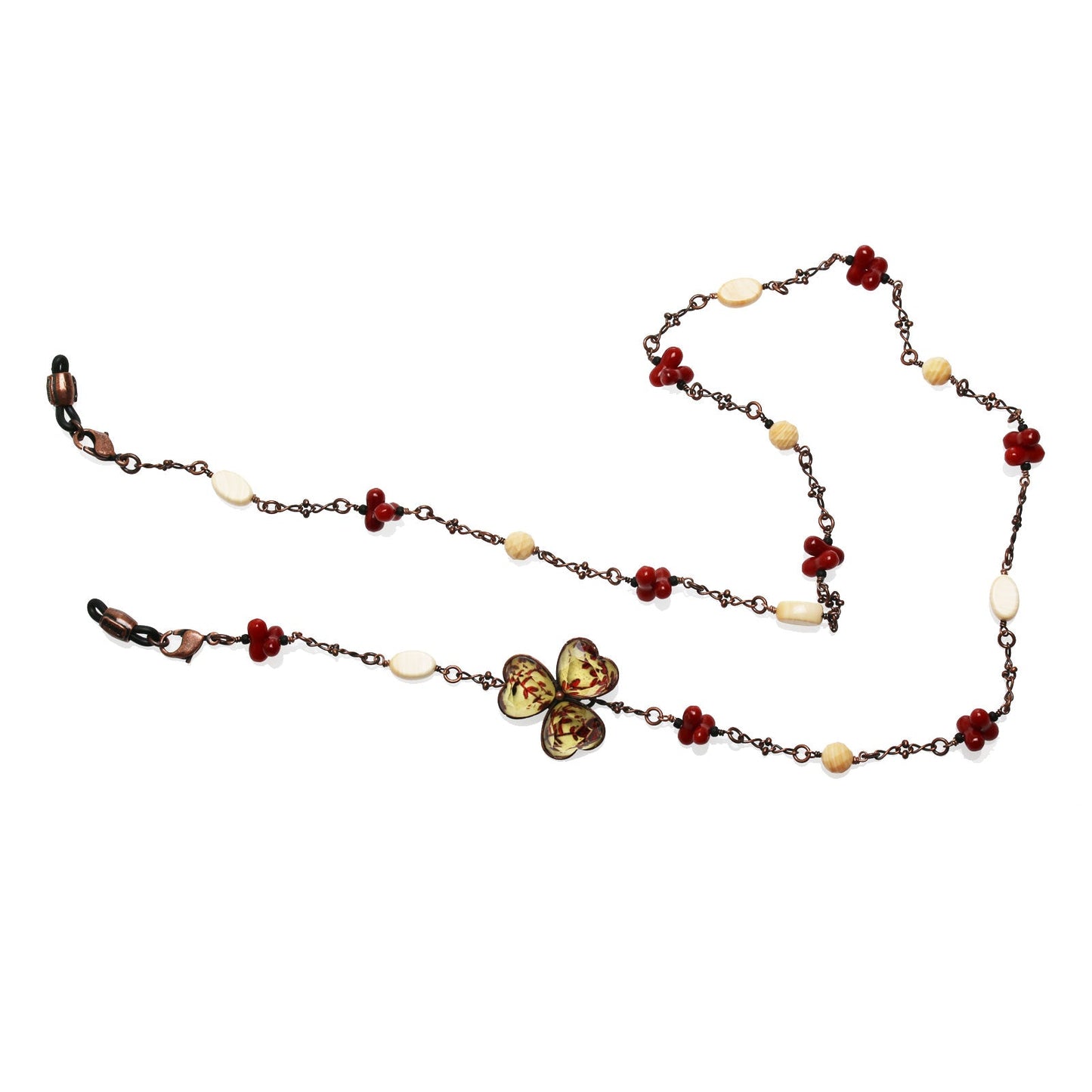 Glasses Chain Necklace Coral Red Flower TAMARUSAN
