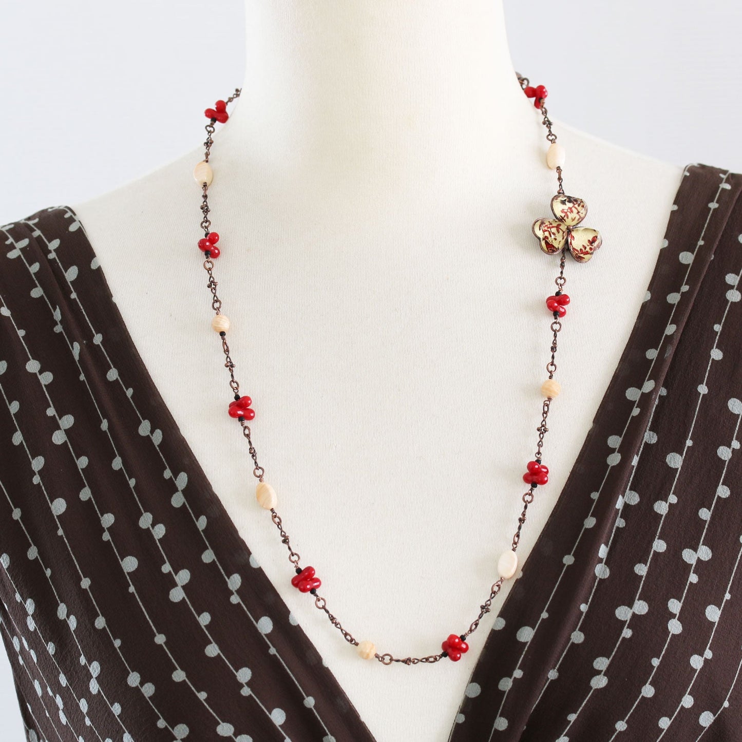Glasses Chain Necklace Coral Red Flower TAMARUSAN