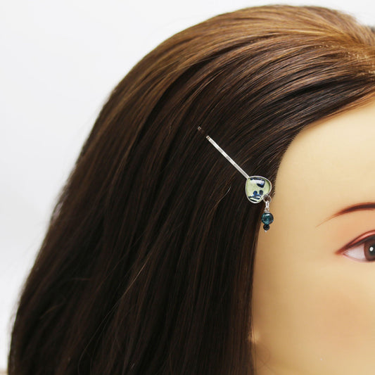 Hairpin Blue Flower Heart Quartz TAMARUSAN