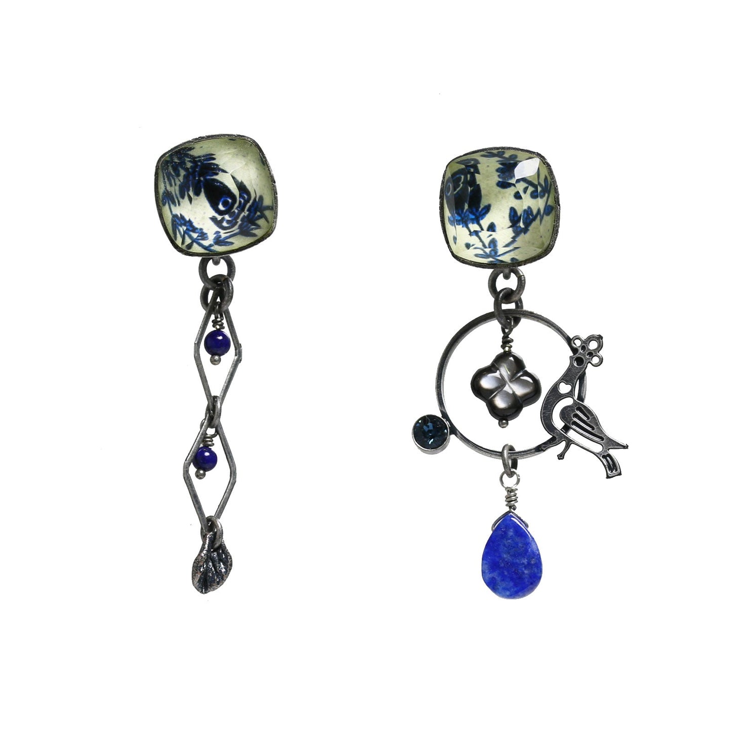 Mismatched Pierced Earrings Lapis Lazuli Blue TAMARUSAN
