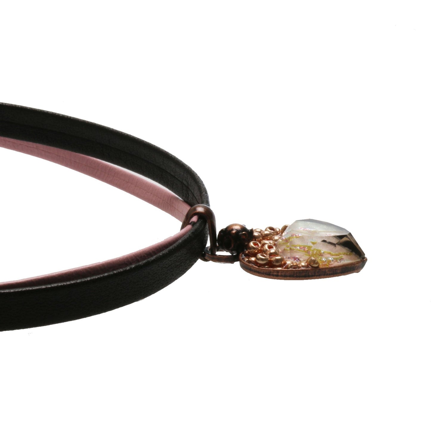 Choker Double Leather Heart Pink Coral TAMARUSAN