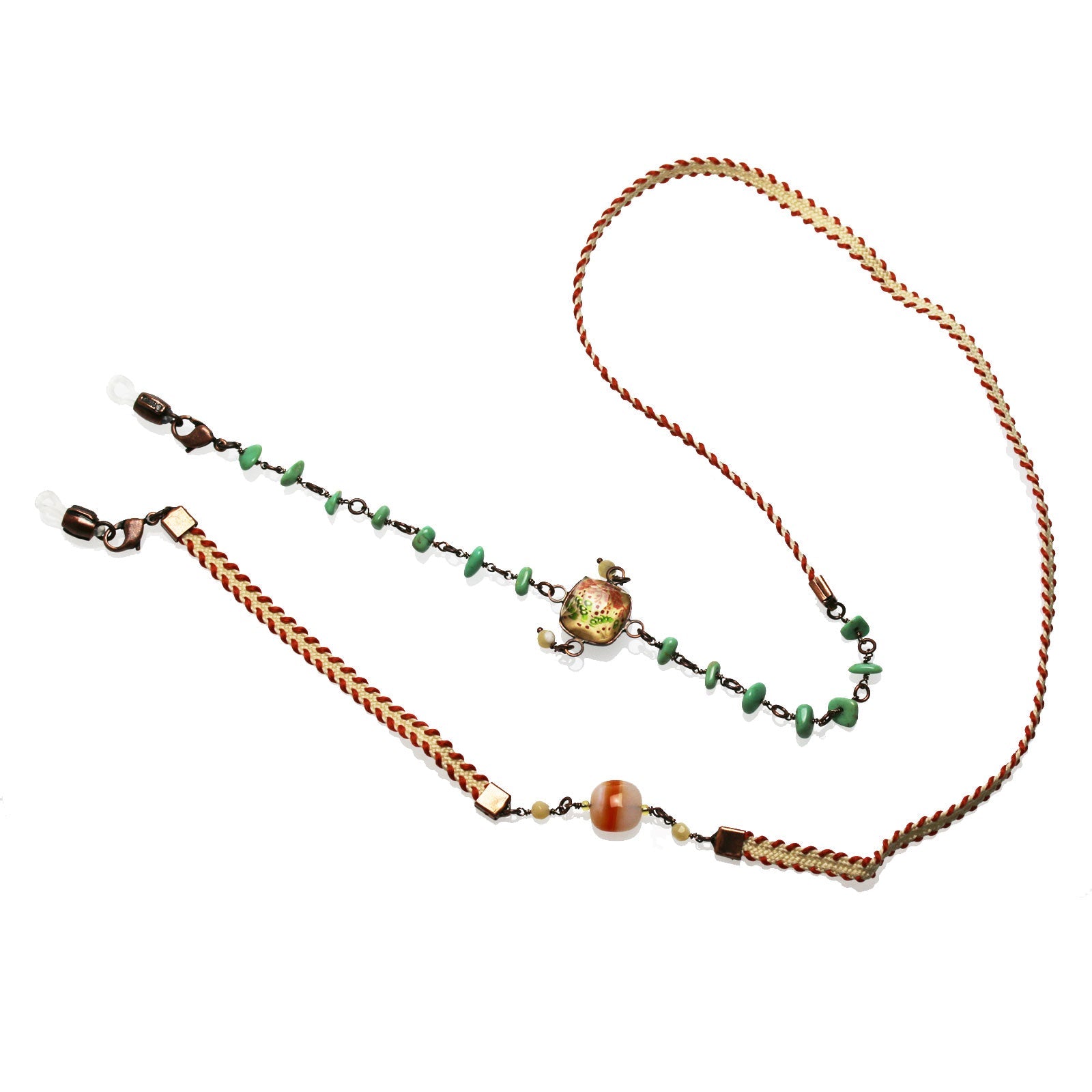 Eyeglass Chain Necklace Orange Green Ribbon TAMARUSAN