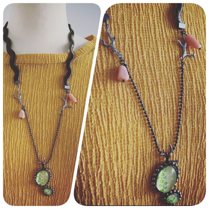 Necklace Ribbon Roses Tree Pink-Common-Opal Blue TAMARUSAN