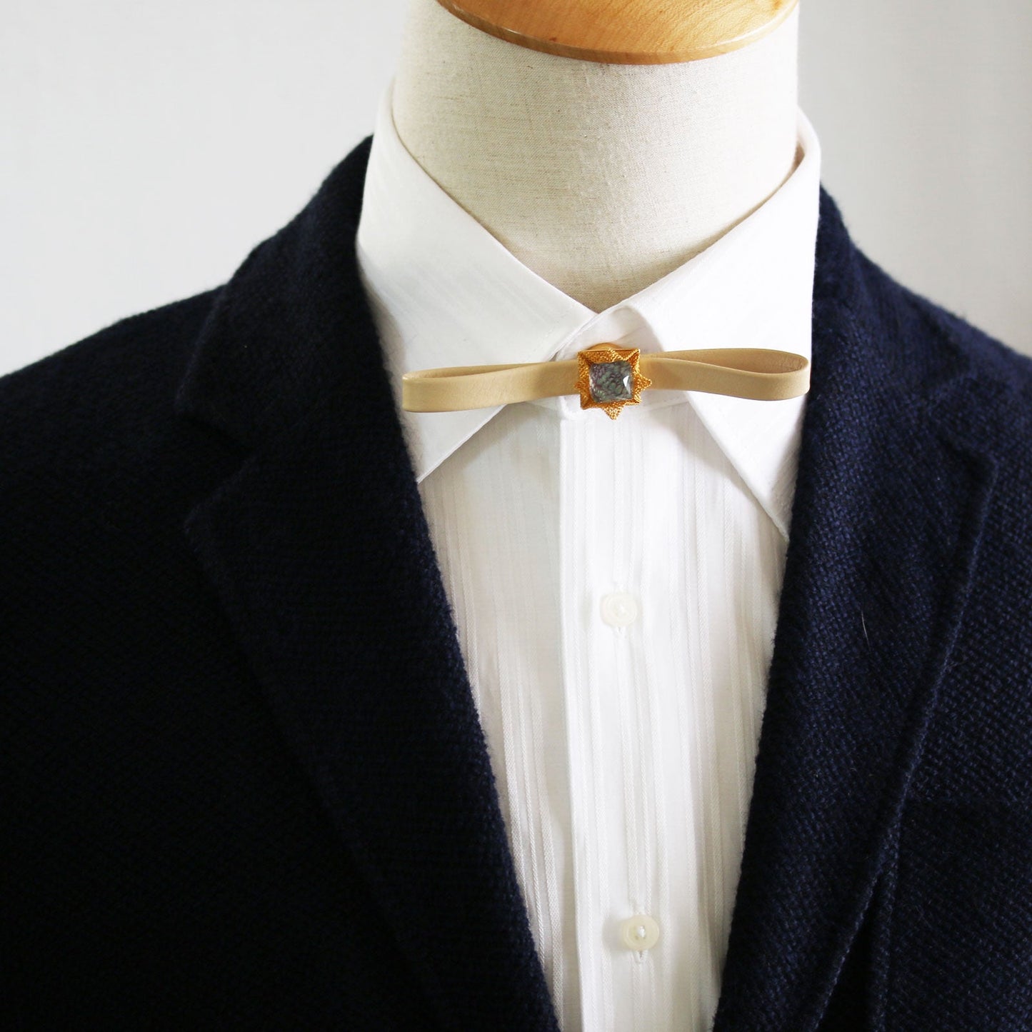 Bow Tie Leather Button Cover Blue TAMARUSAN