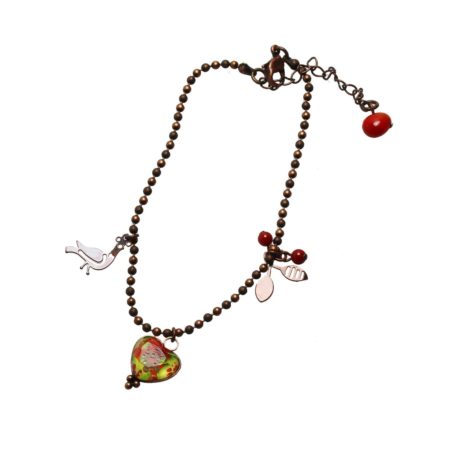 Anklet Heart Watermelon Red Coral (Dyed) TAMARUSAN