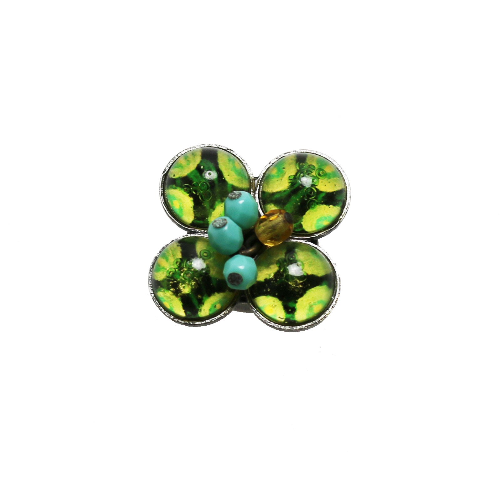 Button Cover Green Brooch Flower TAMARUSAN