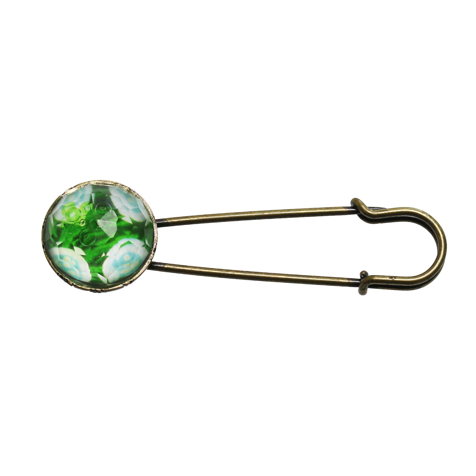 Fancy Safety Pin Brooch Green Small TAMARUSAN
