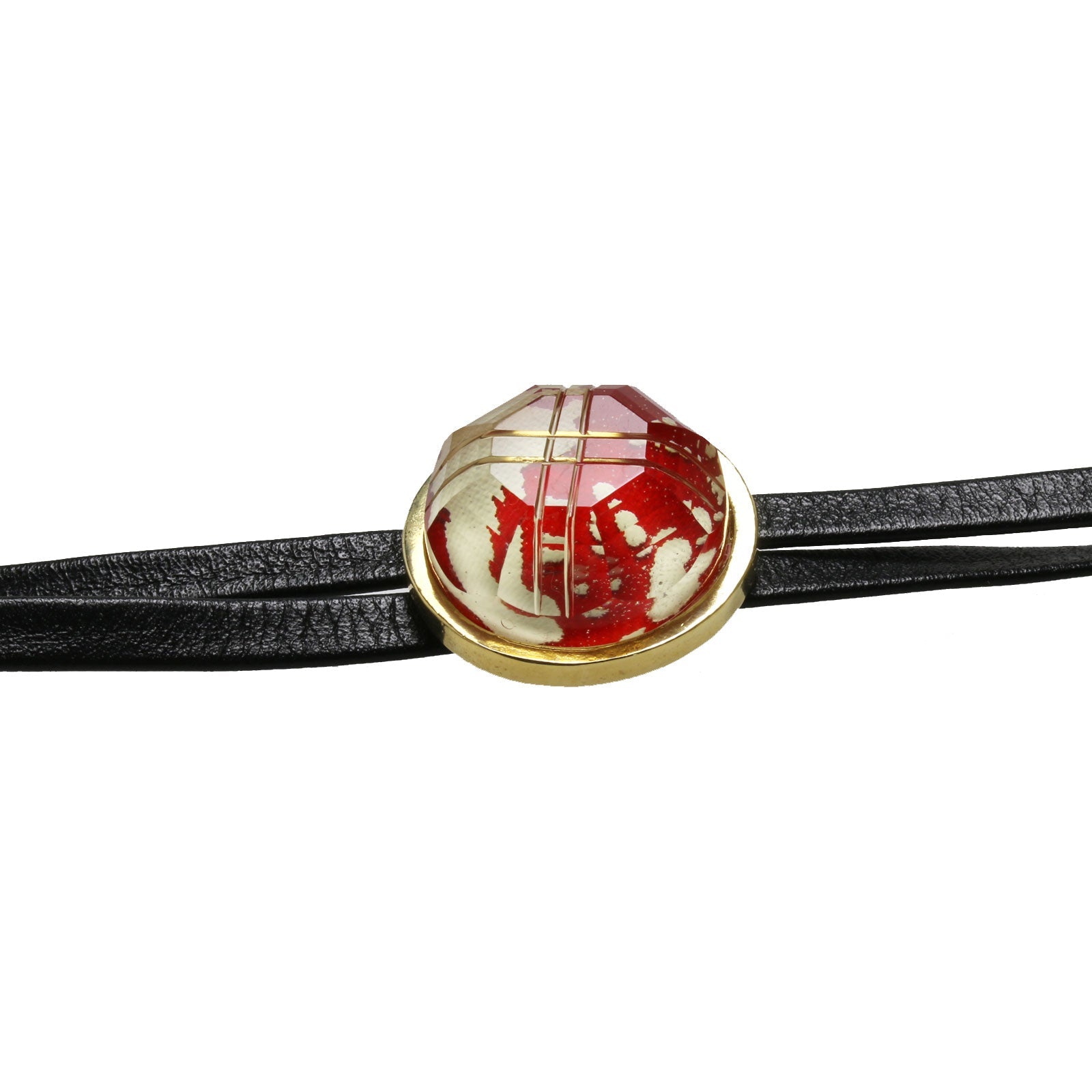 Leather Straps Bolo Tie Red Gold TAMARUSAN