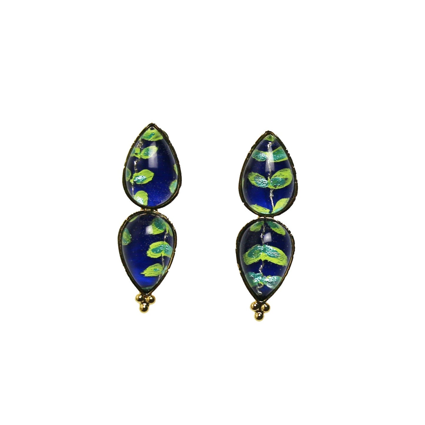 Earrings Blue Leaf Gold TAMARUSAN