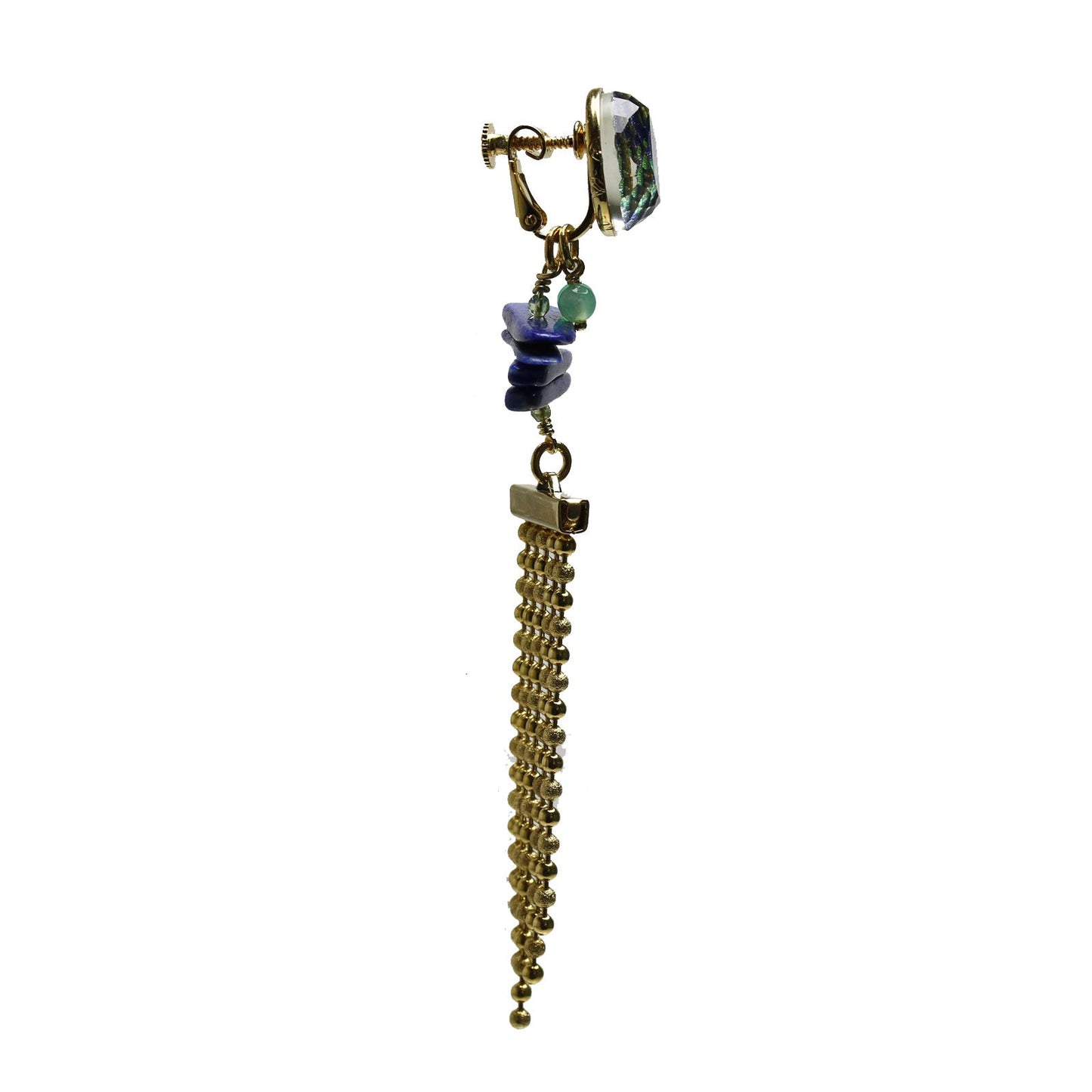 Clip Earrings Blue Gold Chain Lapis Lazuli TAMARUSAN