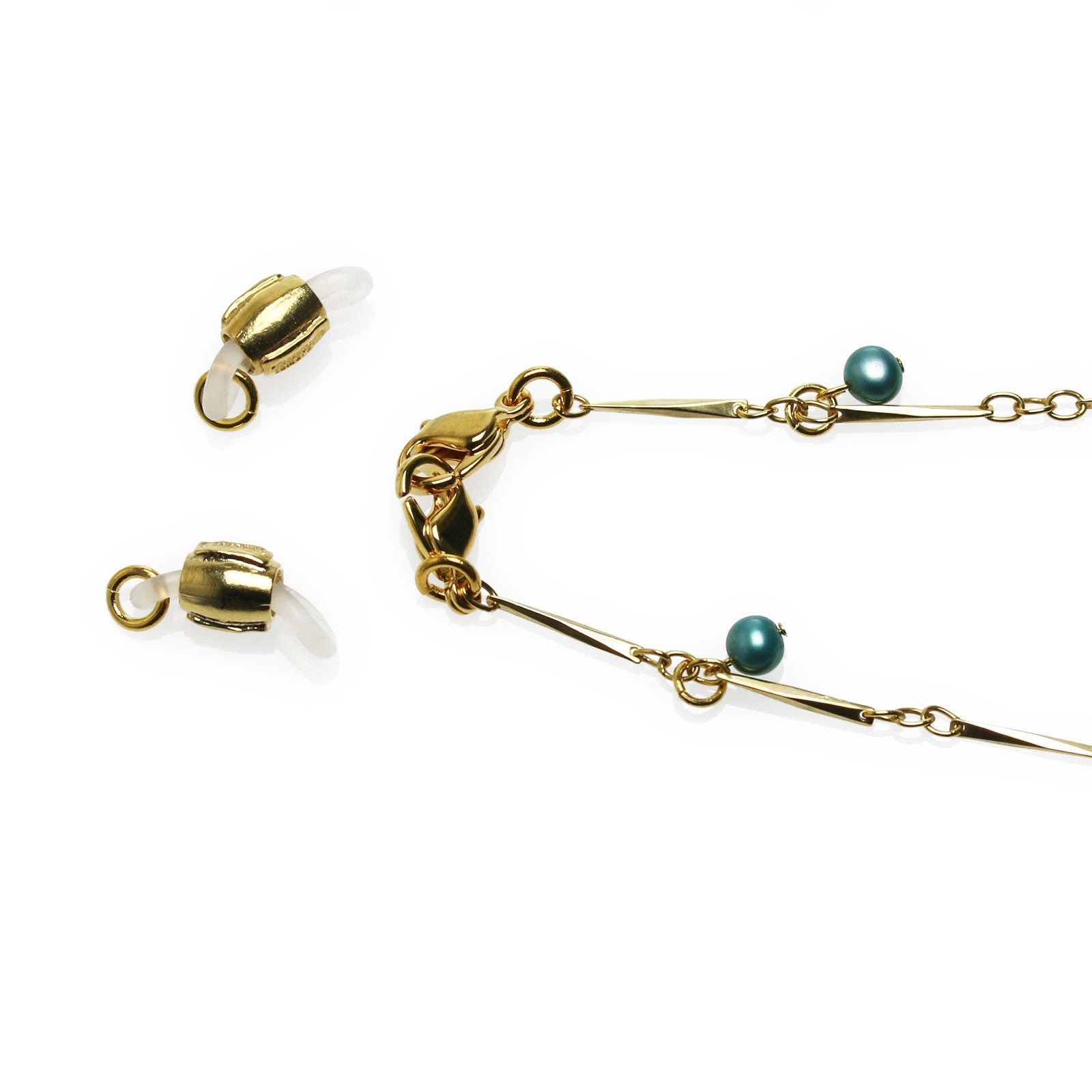 Eyeglass Chain Necklace Blue Leaves Gold Quartz TAMARUSAN