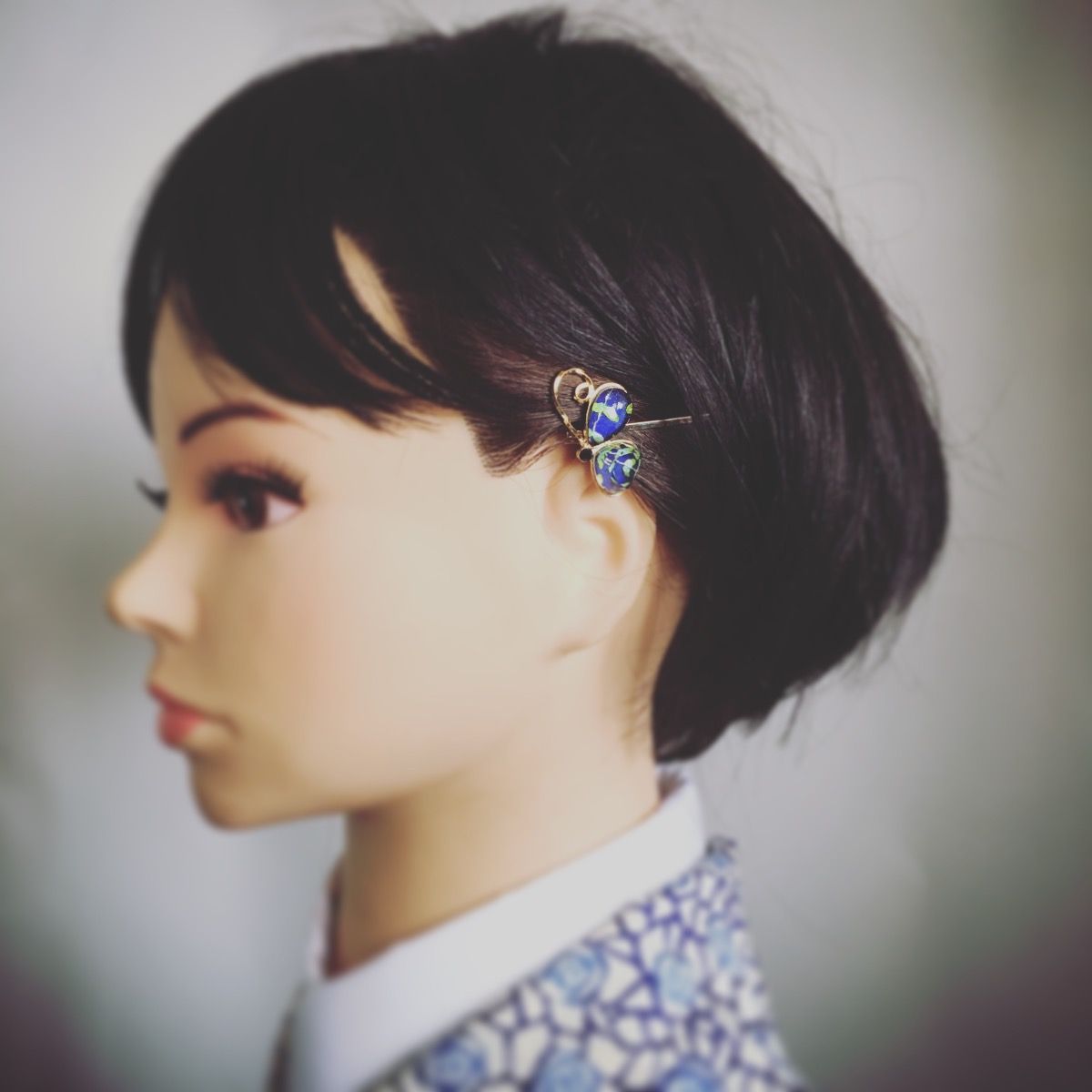Butterfly Gorgeous Hairpin Blue Vine Gold TAMARUSAN