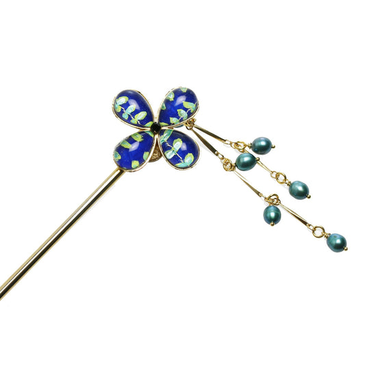 Stick Hair Pin Blue Flower Gold TAMARUSAN