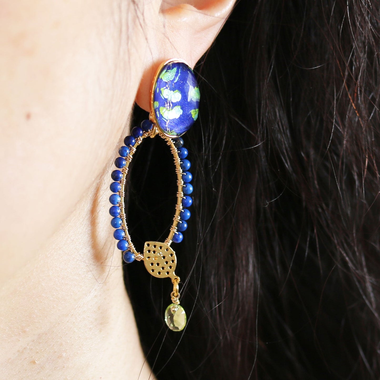 Pierced Earrings Lapis Lazuli Blue TAMARUSAN
