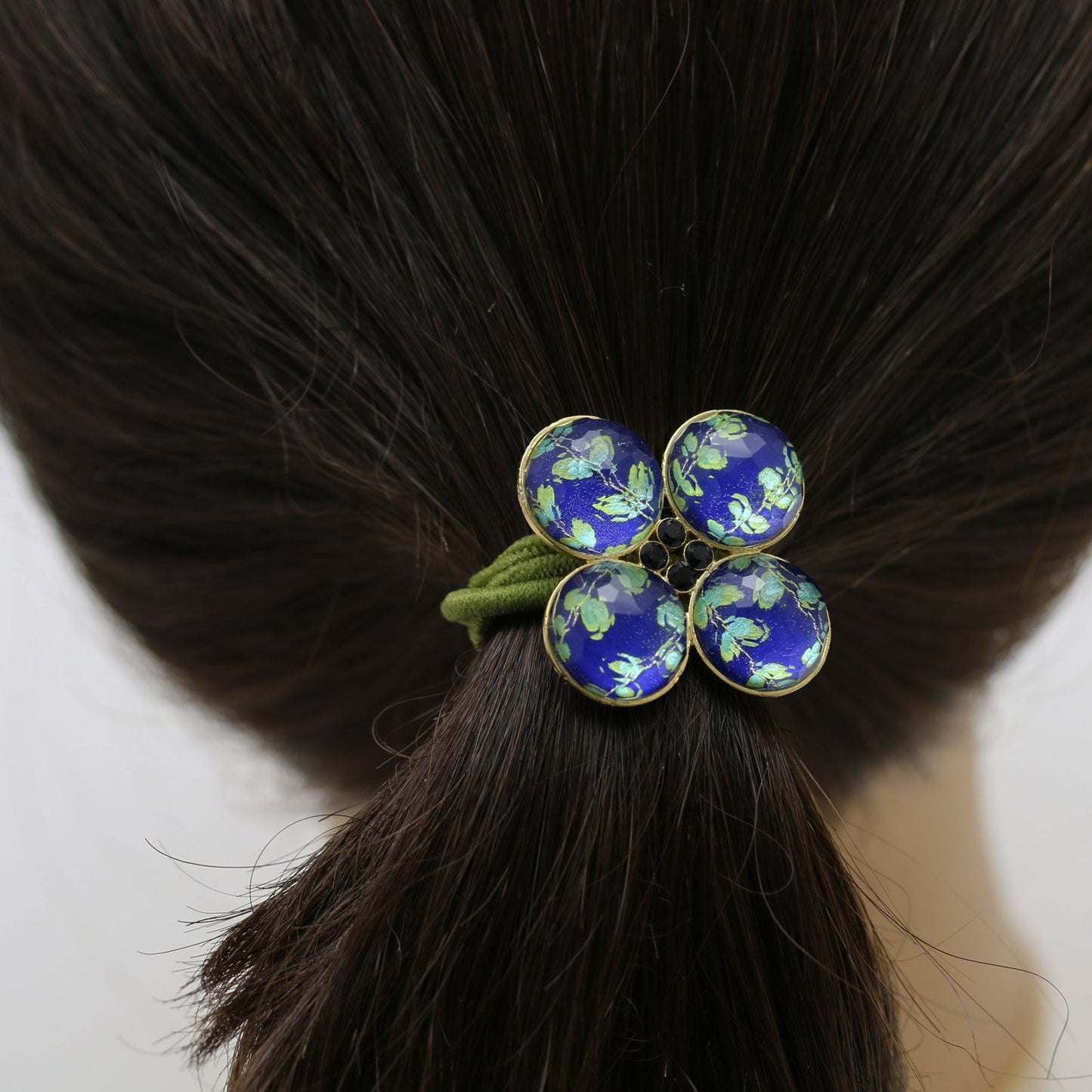 Hair Elastic Gorgeous Blue 24k Gold Flower TAMARUSAN