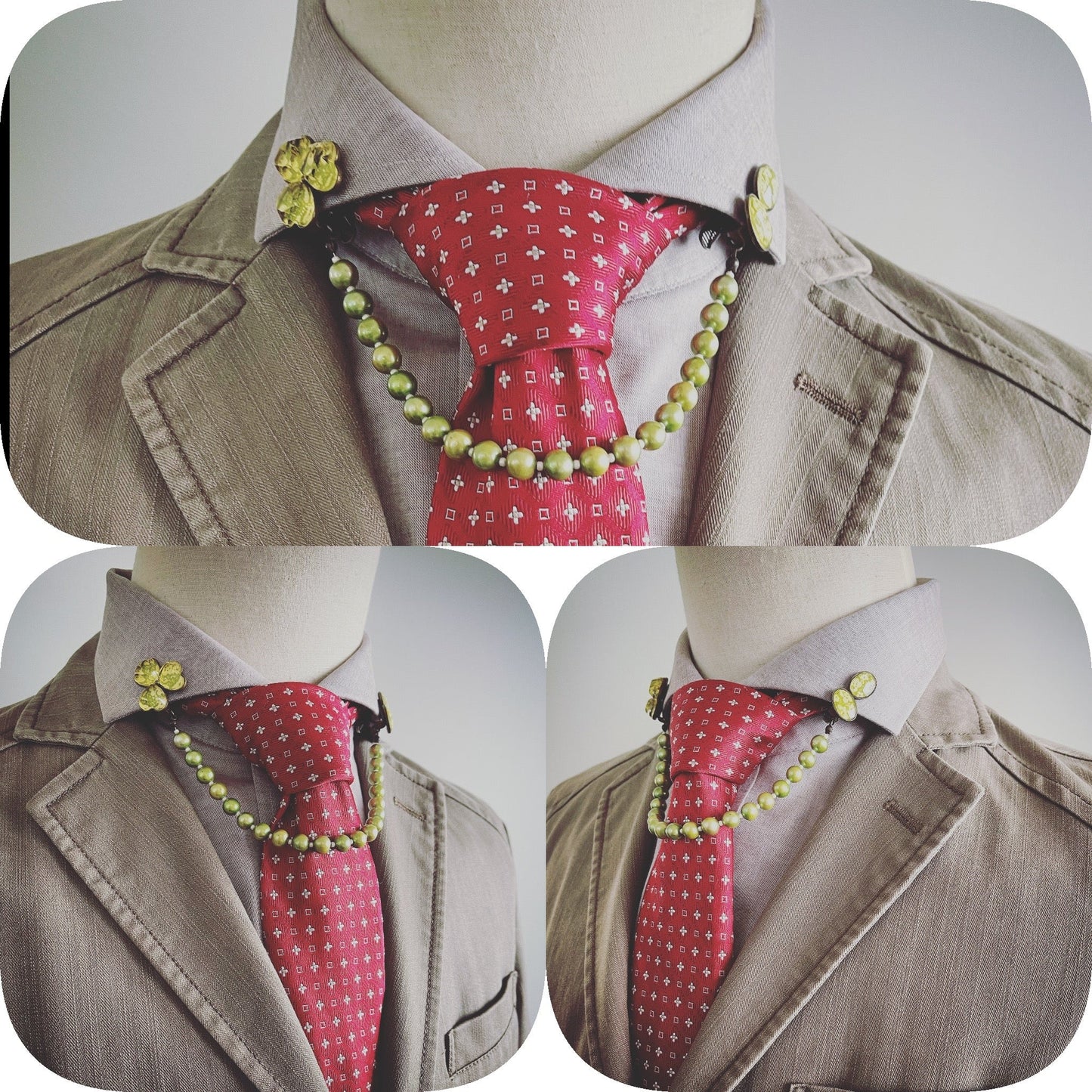 Collar Clip Decorative Necklace Freshwater Pearl Plum Violet Green TAMARUSAN