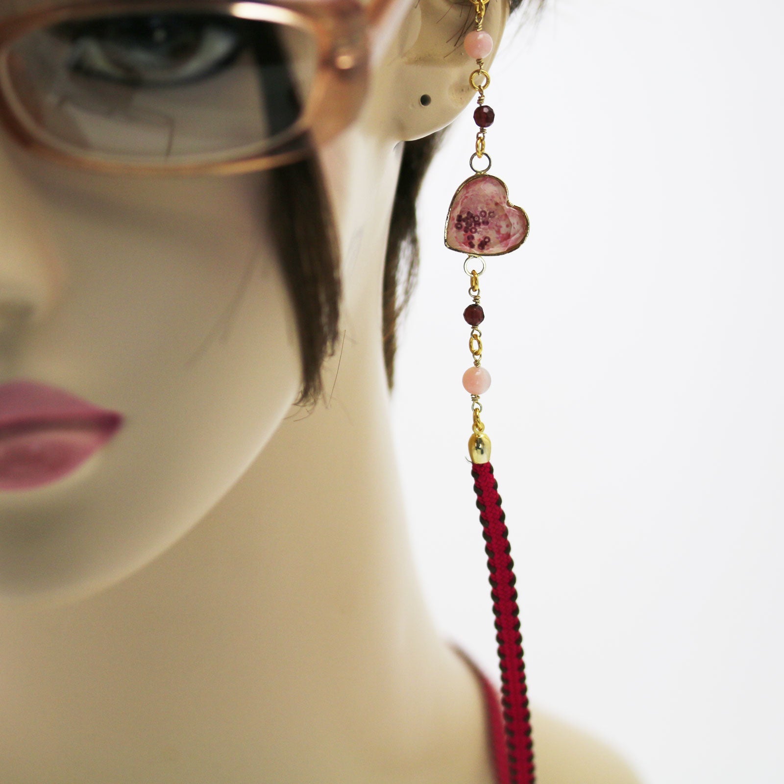 Eyeglass Chain Necklace Plum Garnet Ribbon Pink TAMARUSAN