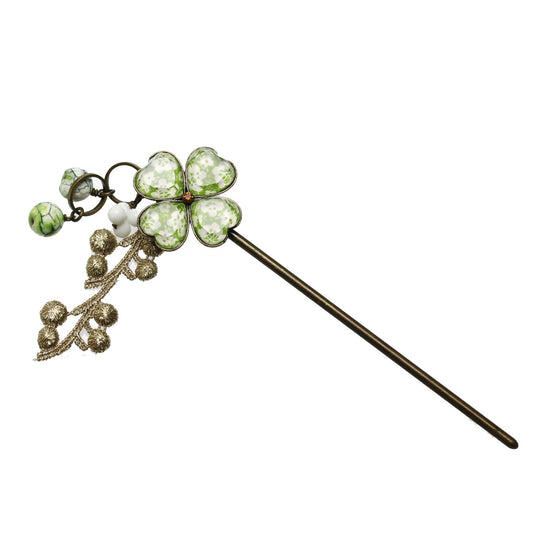 Stick Hairpin Four-Leaf Clover Green TAMARUSAN
