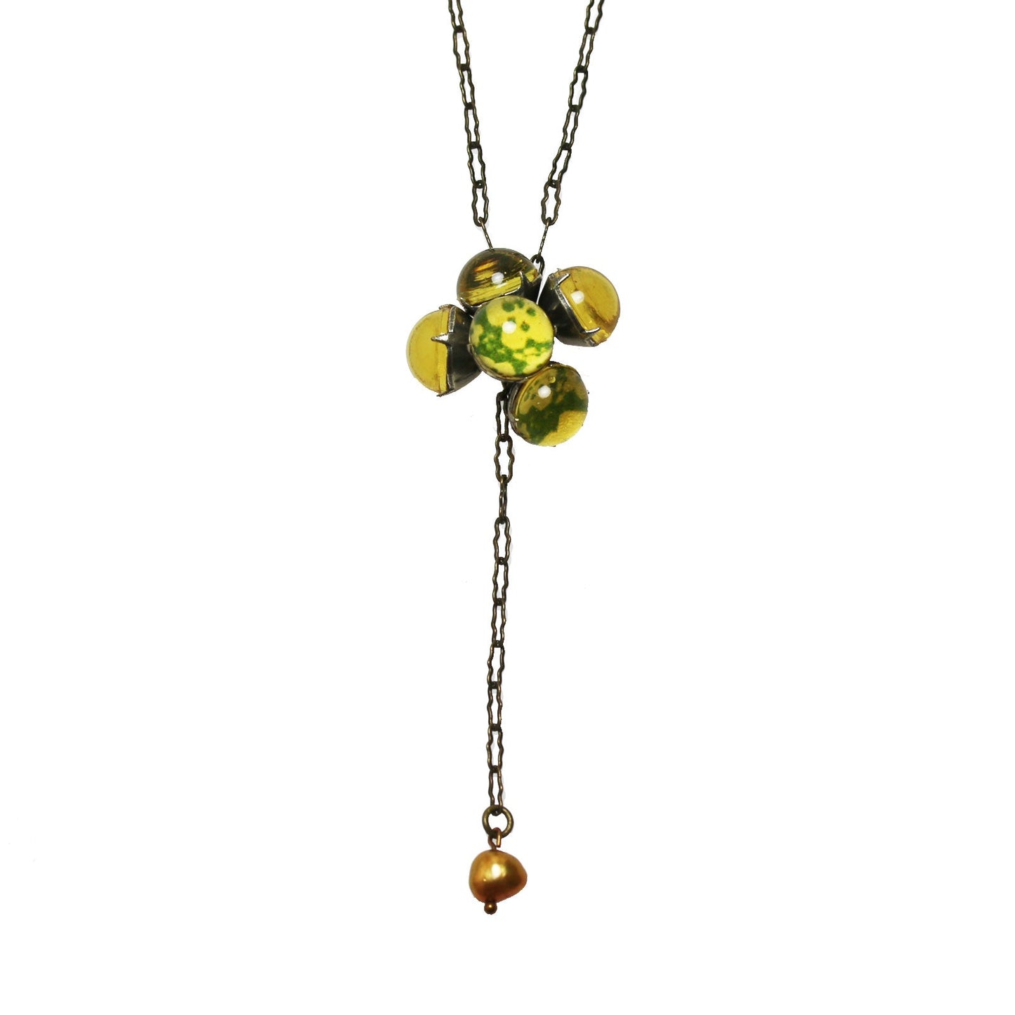 Necklace Freshwater Pearl Plum Green Flower TAMARUSAN