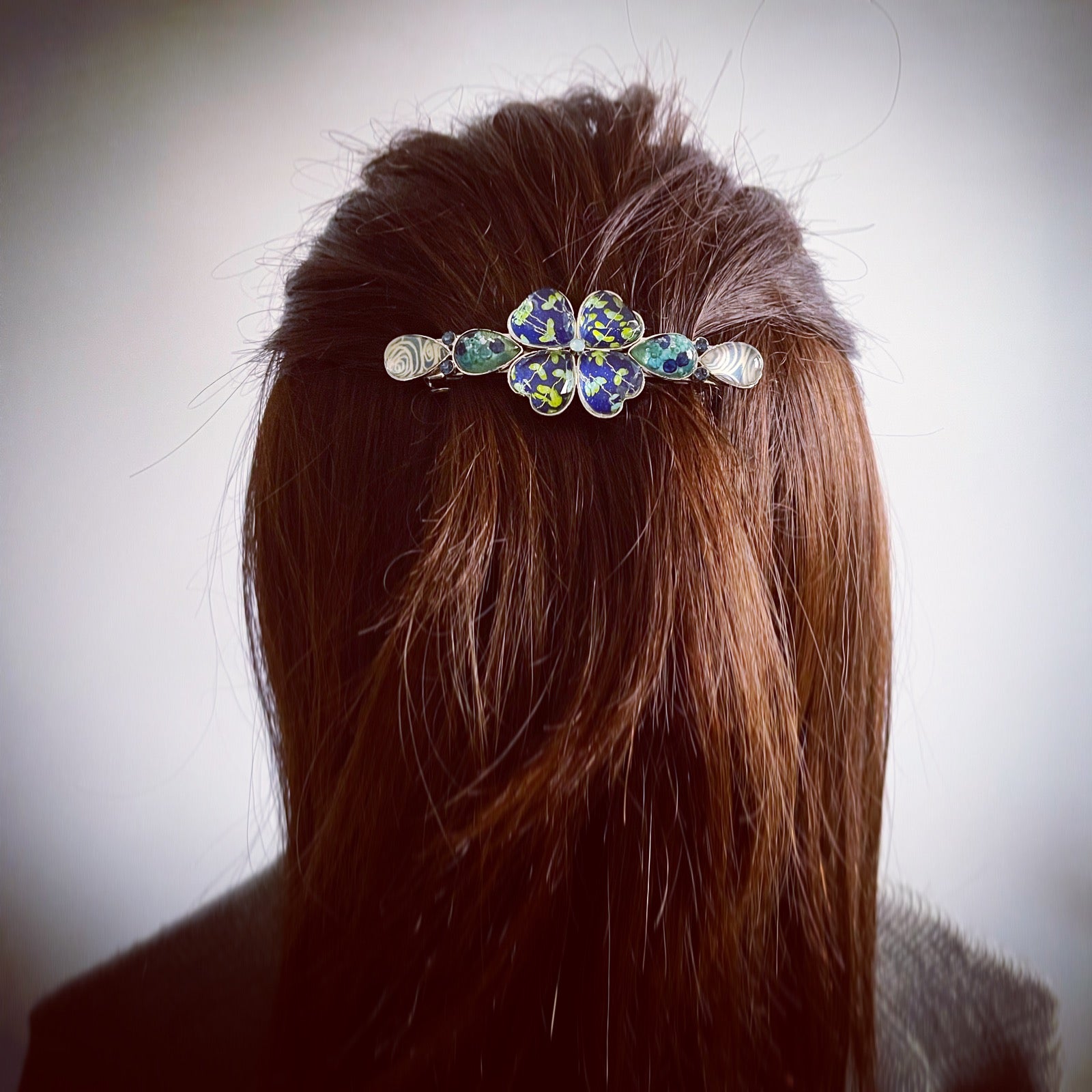 Barrette Flower Blue Hair Clip Resin TAMARUSAN