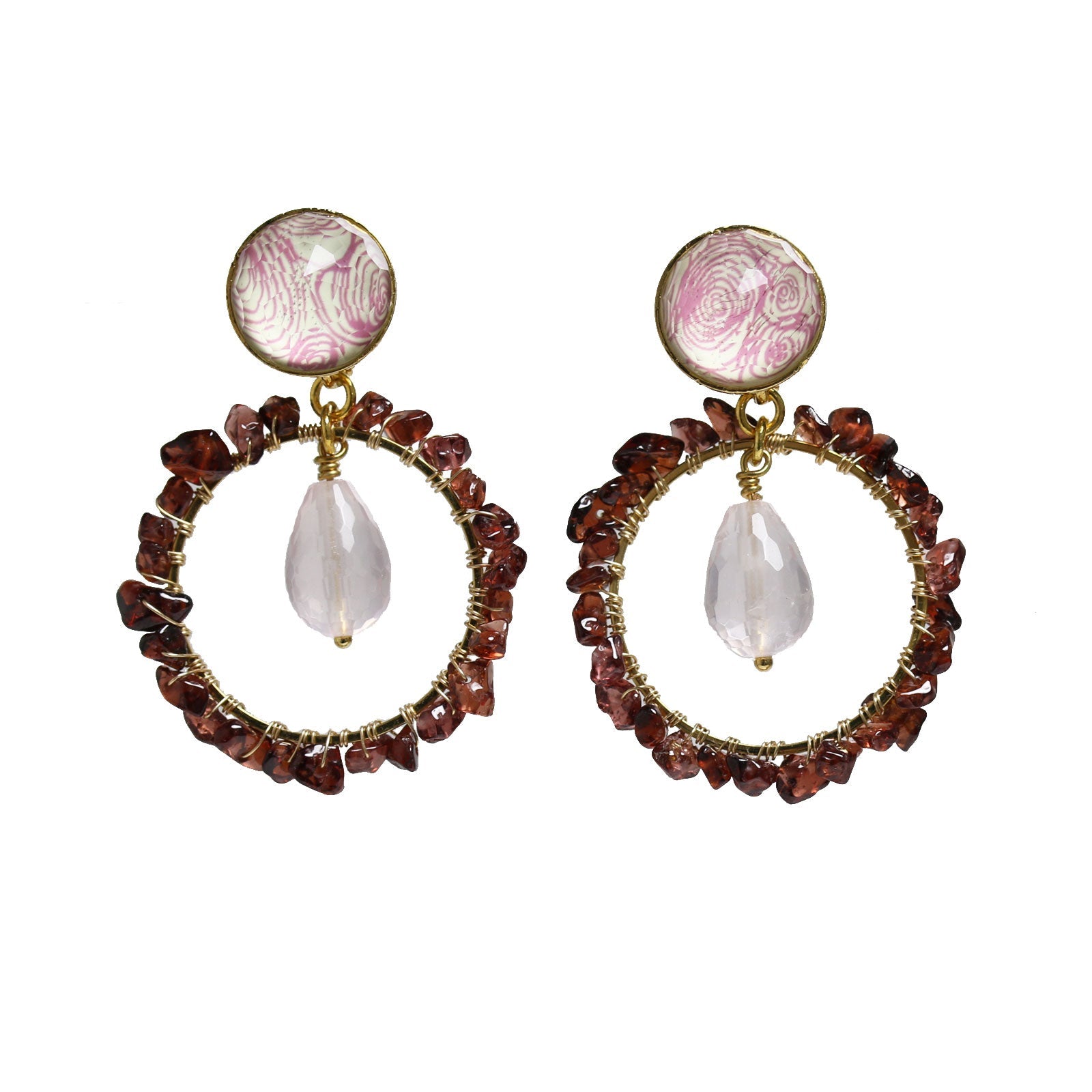 Hoop Earrings Pink Garnet Vortex TAMARUSAN
