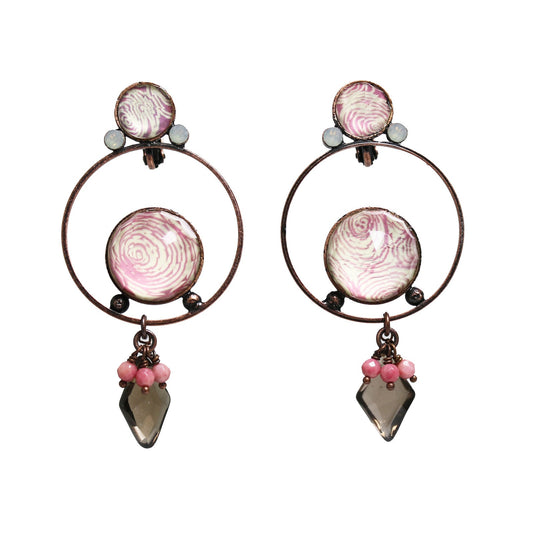 Hoop Earrings Pink Rhodonite Vortex TAMARUSAN