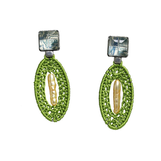 Studs Earrings Green Silk Thread TAMARUSAN