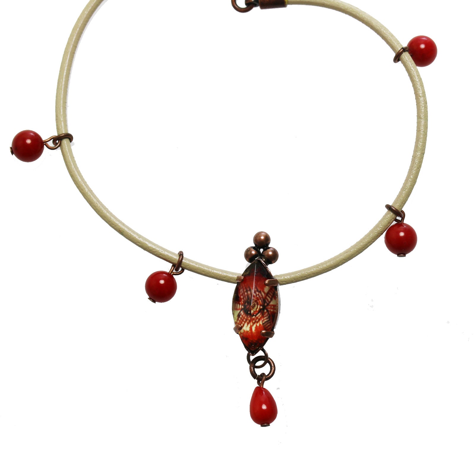 Anklet Leather String Lily Red Coral (Dye) TAMARUSAN