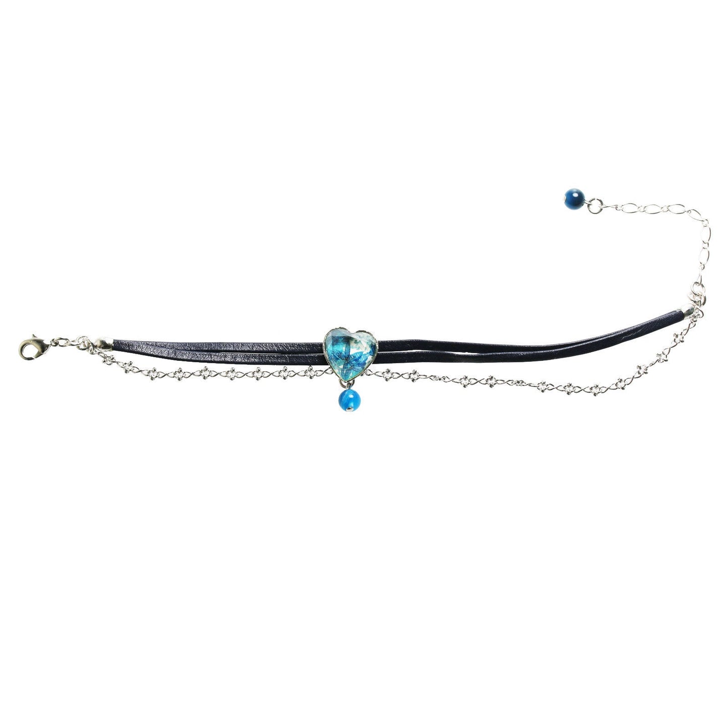 Anklet Leather Agate Blue Heart TAMARUSAN